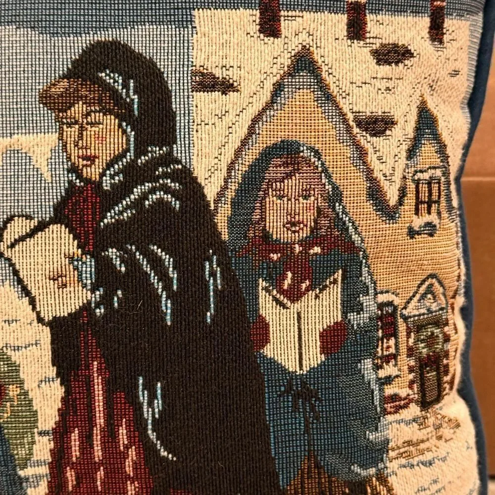 Tapestry Pillow with Carolers Holiday Christmas